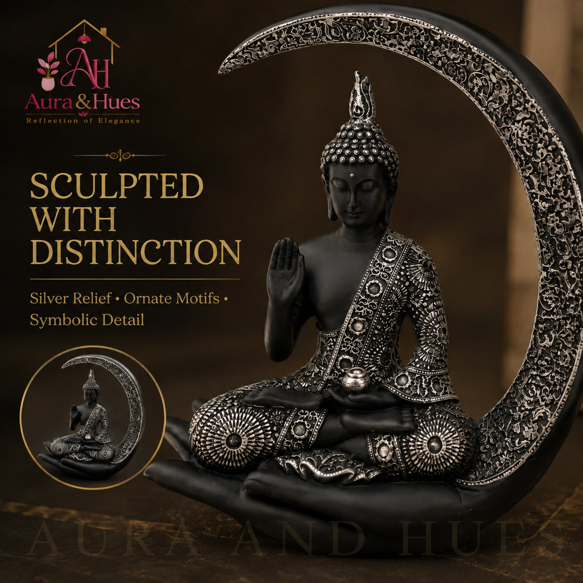 Slender Serene Buddha Idol - Sleek Black & Silver