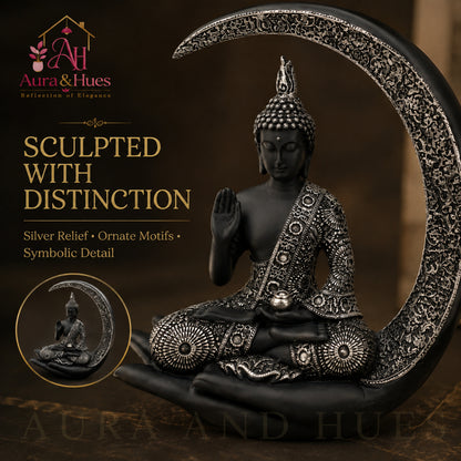 Slender Serene Buddha Idol - Sleek Black & Silver