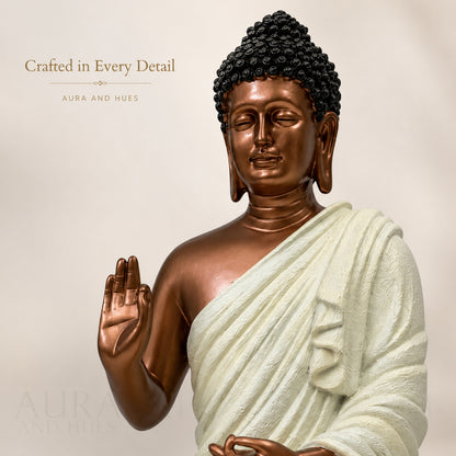Meditating Dhyana Buddha Idol - Metallic Copper & Cream