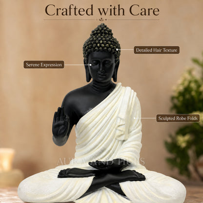 Meditating Dhyana Buddha Idol - Midnight Black & Cream