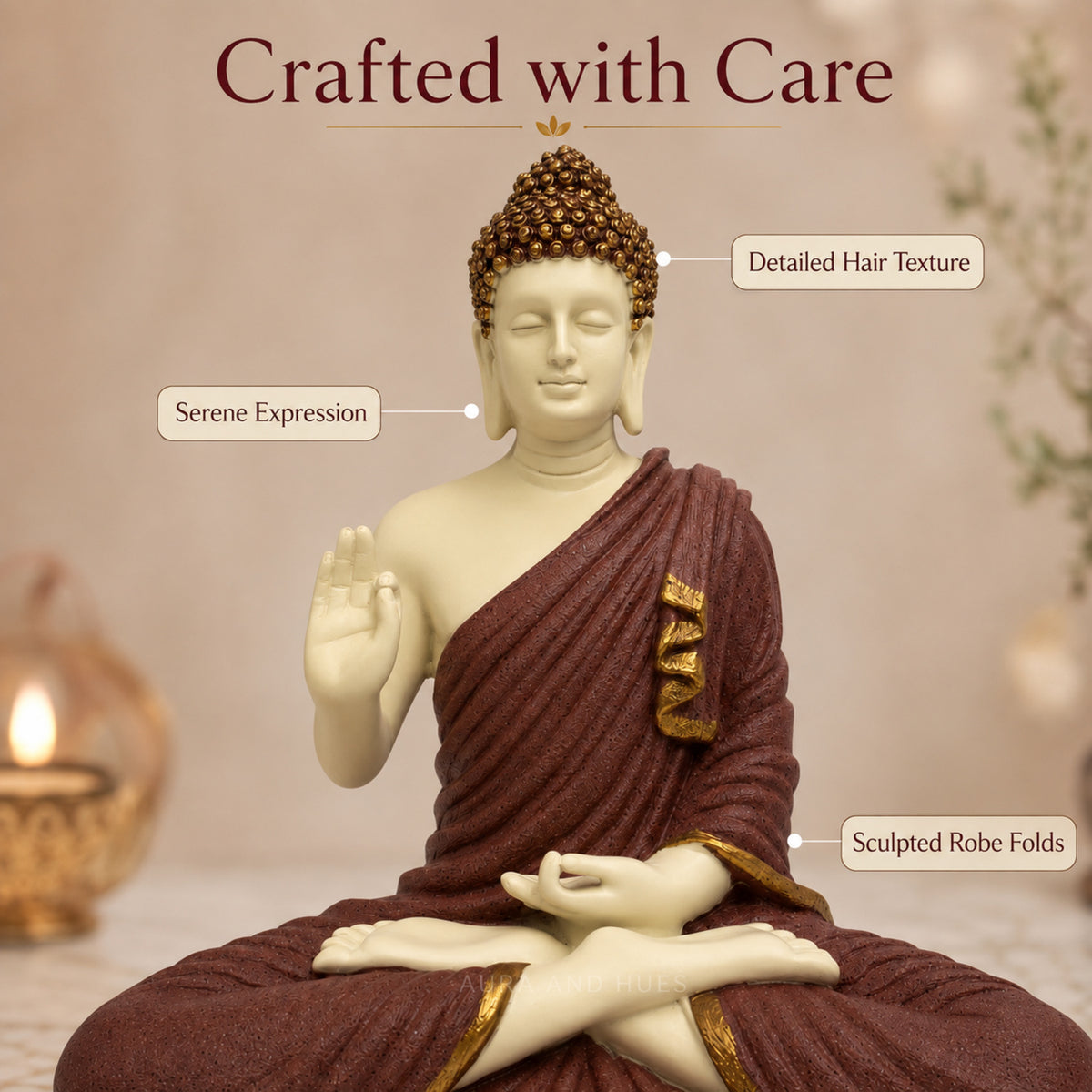 Meditating Dhyana Buddha Idol - Maroon & Cream