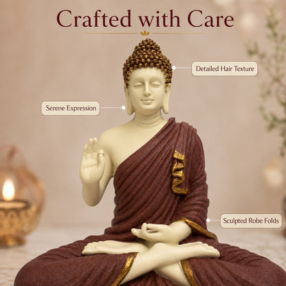 Meditating Dhyana Buddha Idol - Maroon & Cream