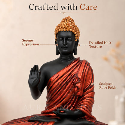 Meditating Dhyana Buddha Idol - Midnight Black & Orange