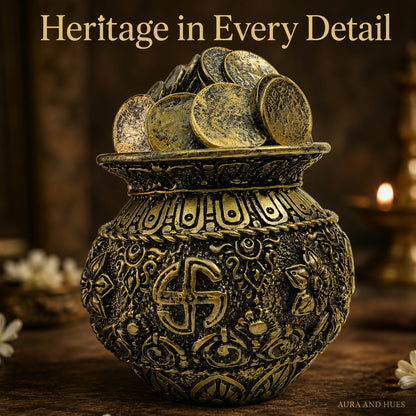 Auspicious Antique Gold Coin Kalash Idol for Pooja & Decor