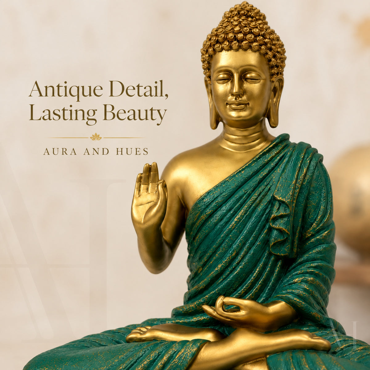 Meditating Dhyana Buddha Idol - Golden Green