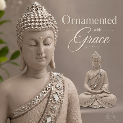 Contemplative Sitting Buddha Statue - Beige Gray