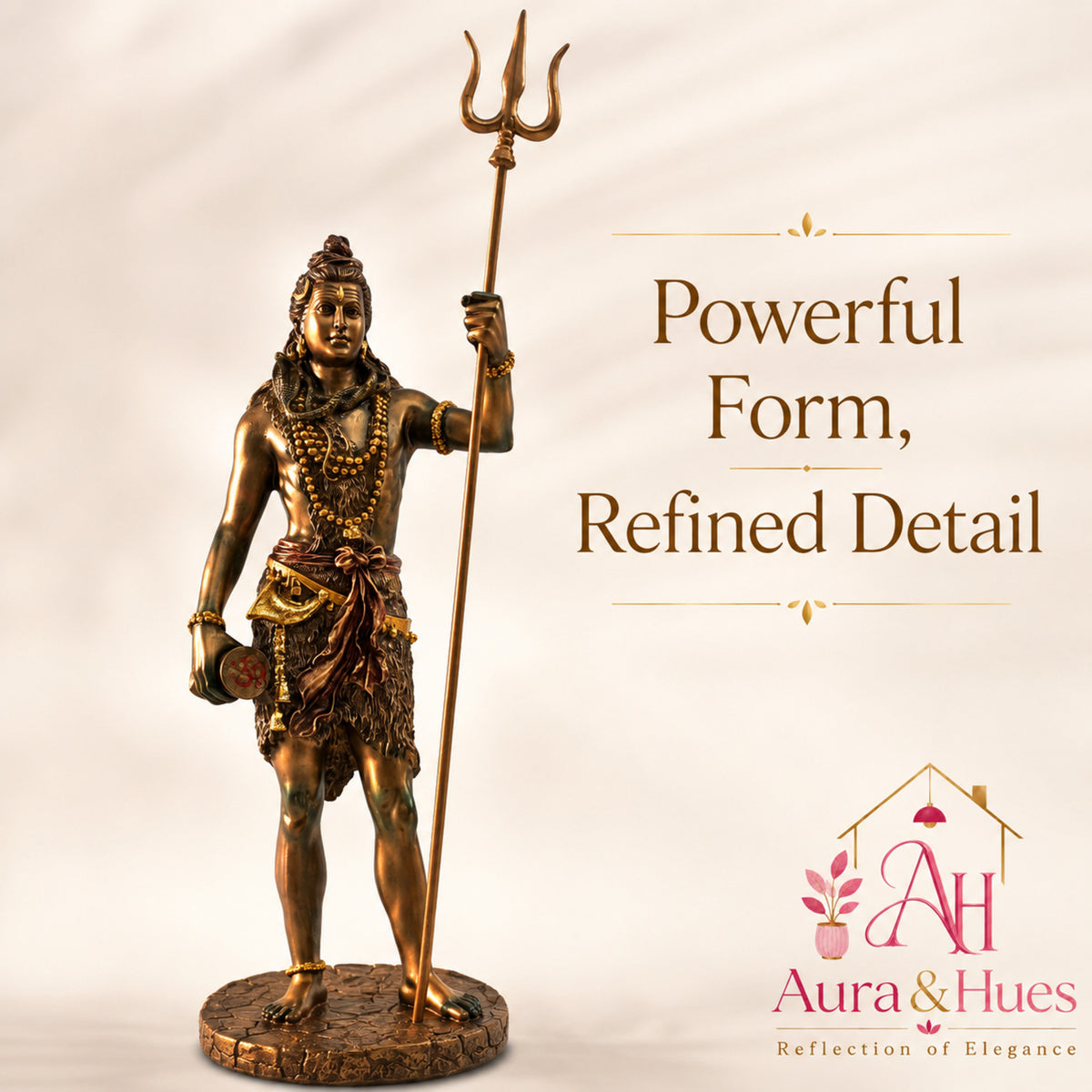 Majestic Standing Lord Shiva Sculpture - Metallic Bronze, Gold & Maroon