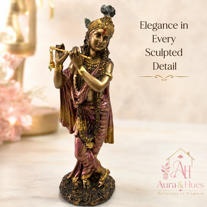 Graceful Lord Krishna Figurine - Antique Rose Gold