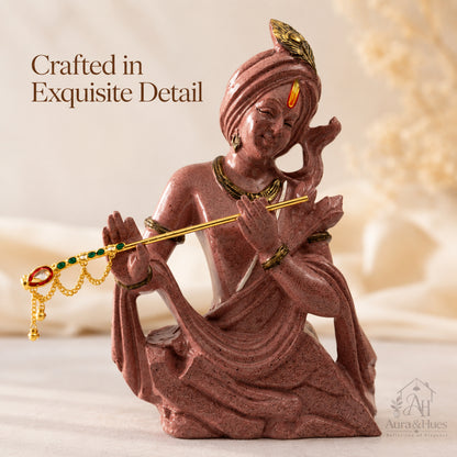 Divine Lord Krishna Playing Flute Idol - Dusty Rose Gold