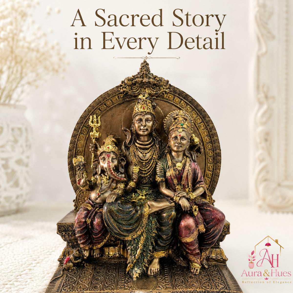Sacred Shiv Parivar Family Idol - Metallic Bronze & Radiant Gold
