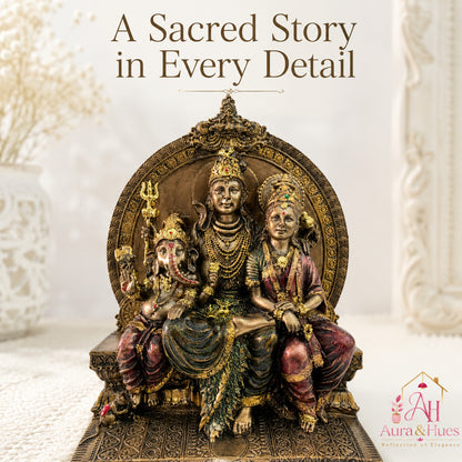 Sacred Shiv Parivar Family Idol - Metallic Bronze & Radiant Gold