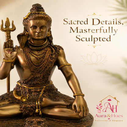 Divine Lord Shiva Meditating Statue - Metallic Bronze & Antique Gold