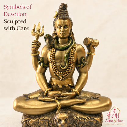 Sacred Meditating Lord Shiva Figurine - Metallic Bronze