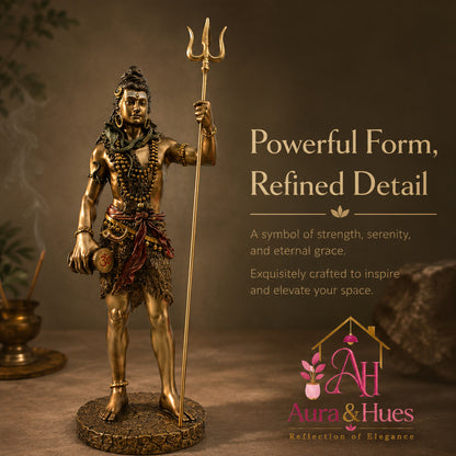 Grand Temple-Style Standing Lord Shiva Statue, 66 cm - Bronze, Gold & Maroon