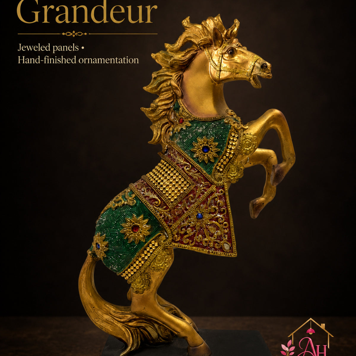 Royal Vastu Show Horse with Traditional Finish - Bronze, Green & Red