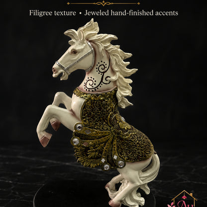 Royal Vastu Show Horse with Ornate Antique Saddle - Pure White