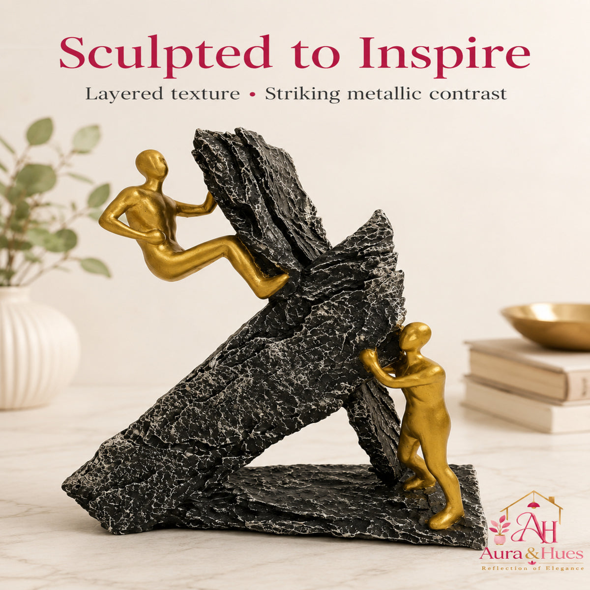 Abstract Modernist Family Figurine - Gold, Silver & Black (B)