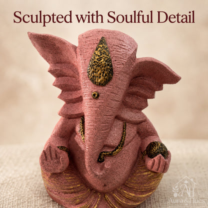 Auspicious Lord Ganesha with Flute Idol - Dusty Rose Gold