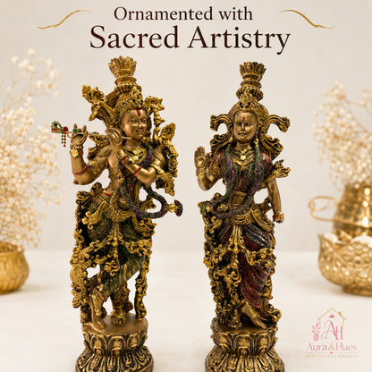Divine Eternal Radha Krishna Statue - Antique Gold