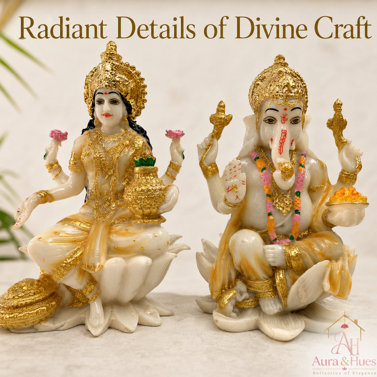 Auspicious Lakshmi Ji & Ganesha Ji Statues Set - Pristine White & Gold