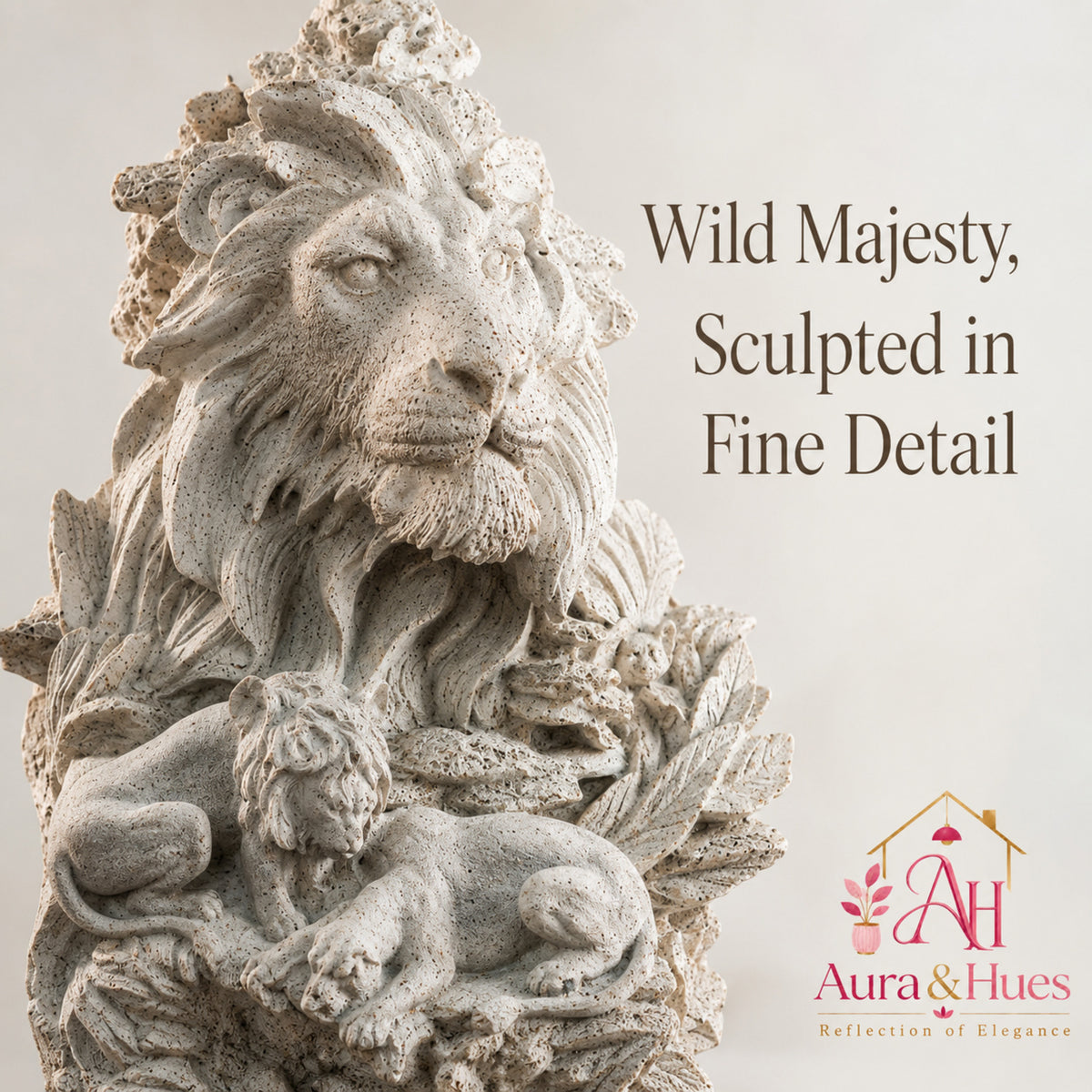 Majestic Sandstone Crouching Lion Sculpture - Matte White