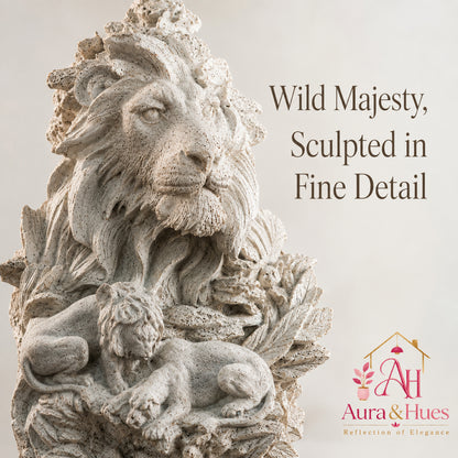 Majestic Sandstone Crouching Lion Sculpture - Matte White