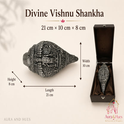 Sacred Divine Lord Vishnu Shankh with Dark Brown Display Box - Silver