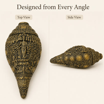 Sacred Lord Vishnu Shankh with Dark Brown Display Box - Antique Gold