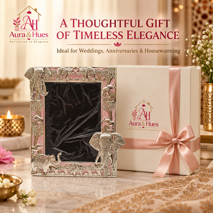 Aura & Hues Traditional Royal Elephant Handcrafted Wooden Photo Frame and Tabletop Desktop Art Decor - Charming Blush Pink Finish (17.7 x 22.8 cm)