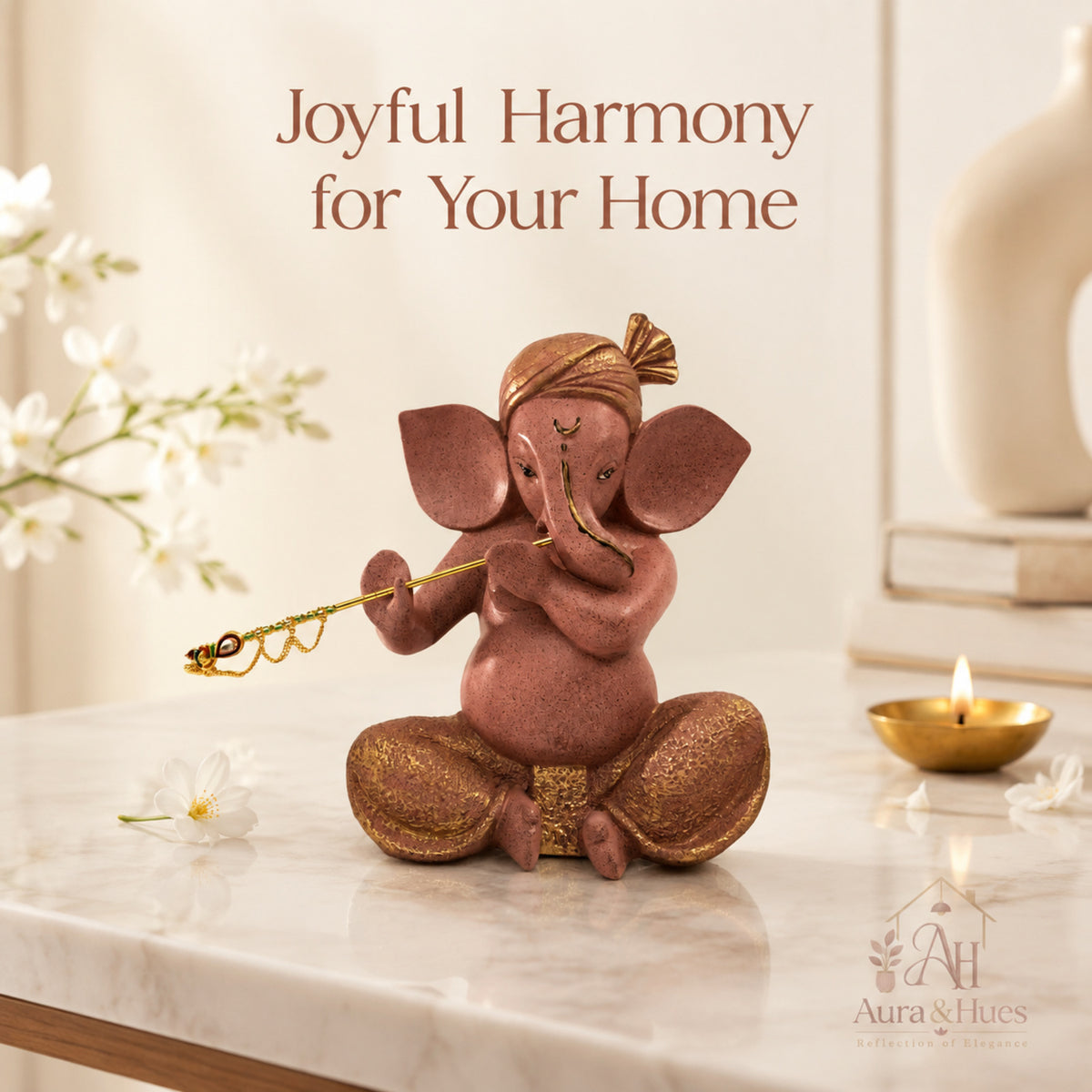 Sacred Lord Ganesha Meditating Idol - Dusty Rose Gold