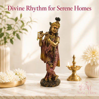 Graceful Lord Krishna Figurine - Antique Rose Gold