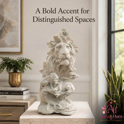 Majestic Sandstone Crouching Lion Sculpture - Matte White