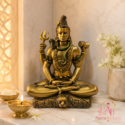 Sacred Meditating Lord Shiva Figurine - Metallic Bronze