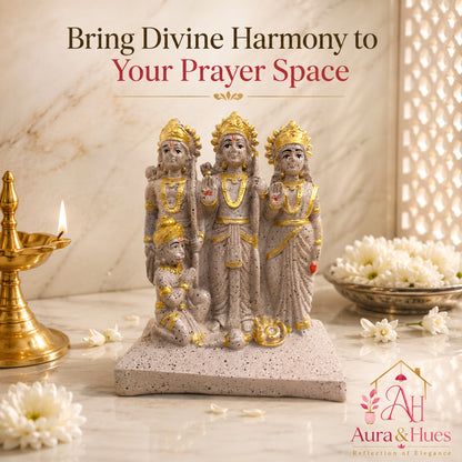 Sacred Stone-Finish Shri Ram Darbar Idol - Pinkish Beige & Gold