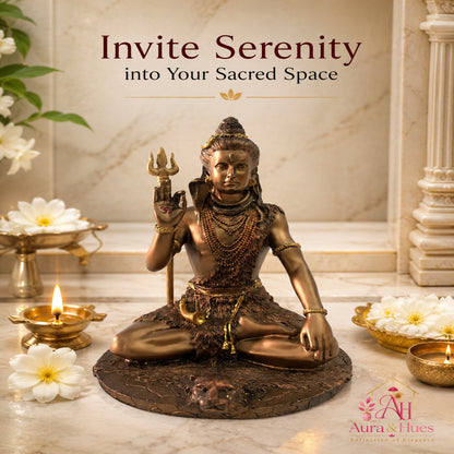 Divine Lord Shiva Meditating Statue - Metallic Bronze & Antique Gold