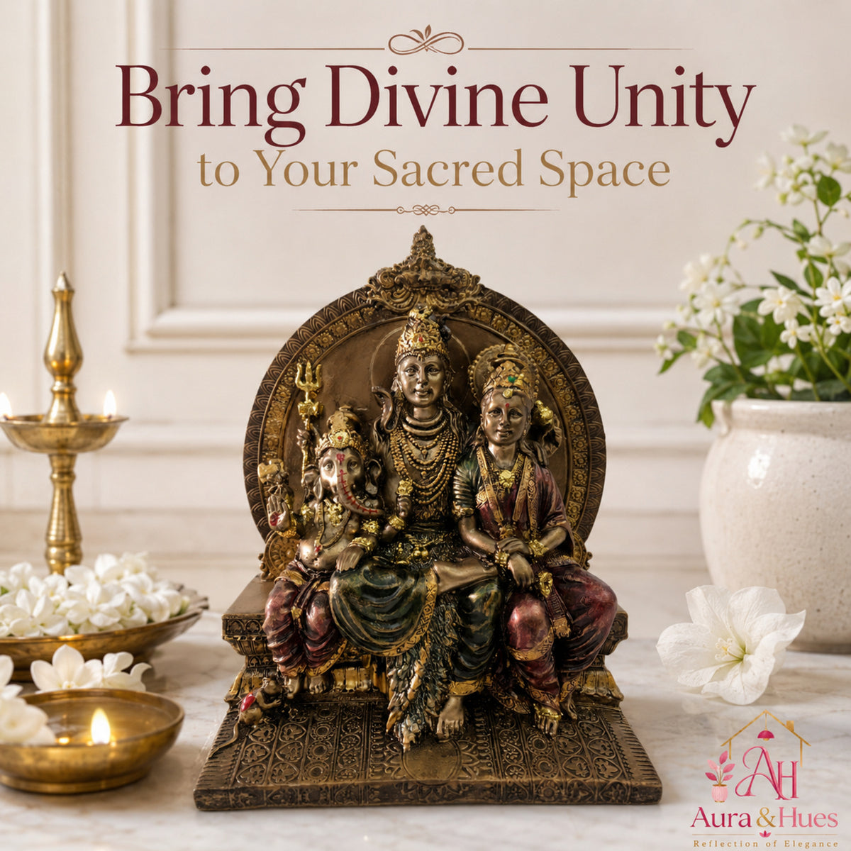 Sacred Shiv Parivar Family Idol - Metallic Bronze & Radiant Gold