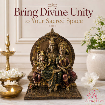 Sacred Shiv Parivar Family Idol - Metallic Bronze & Radiant Gold