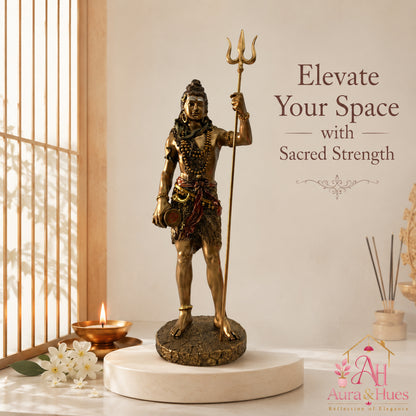 Grand Temple-Style Standing Lord Shiva Statue, 66 cm - Bronze, Gold & Maroon