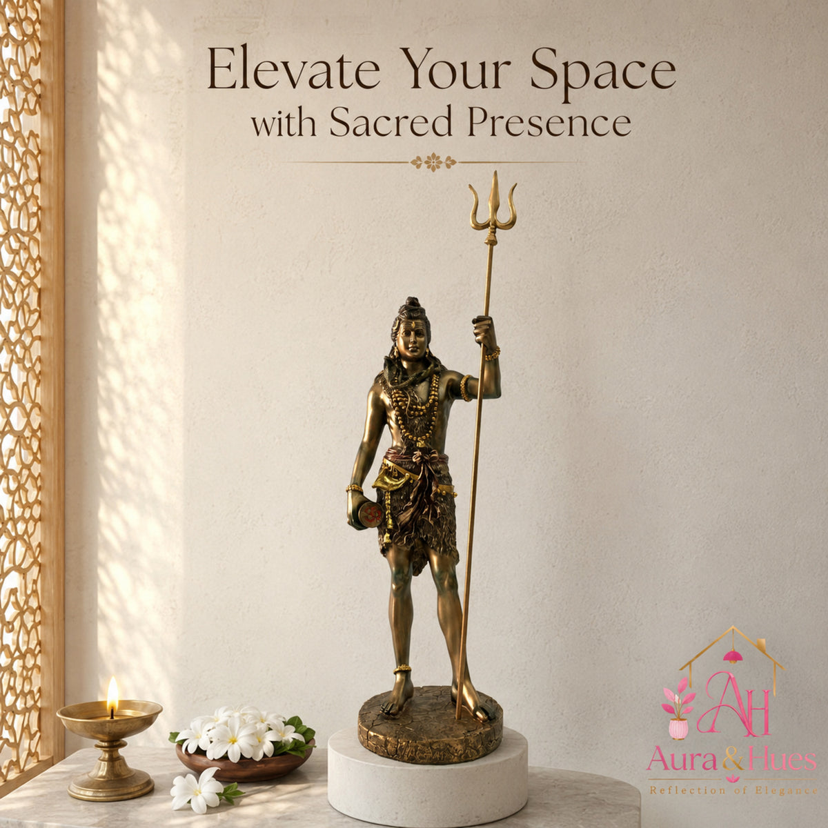 Majestic Standing Lord Shiva Sculpture - Metallic Bronze, Gold & Maroon