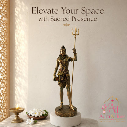 Majestic Standing Lord Shiva Sculpture - Metallic Bronze, Gold & Maroon
