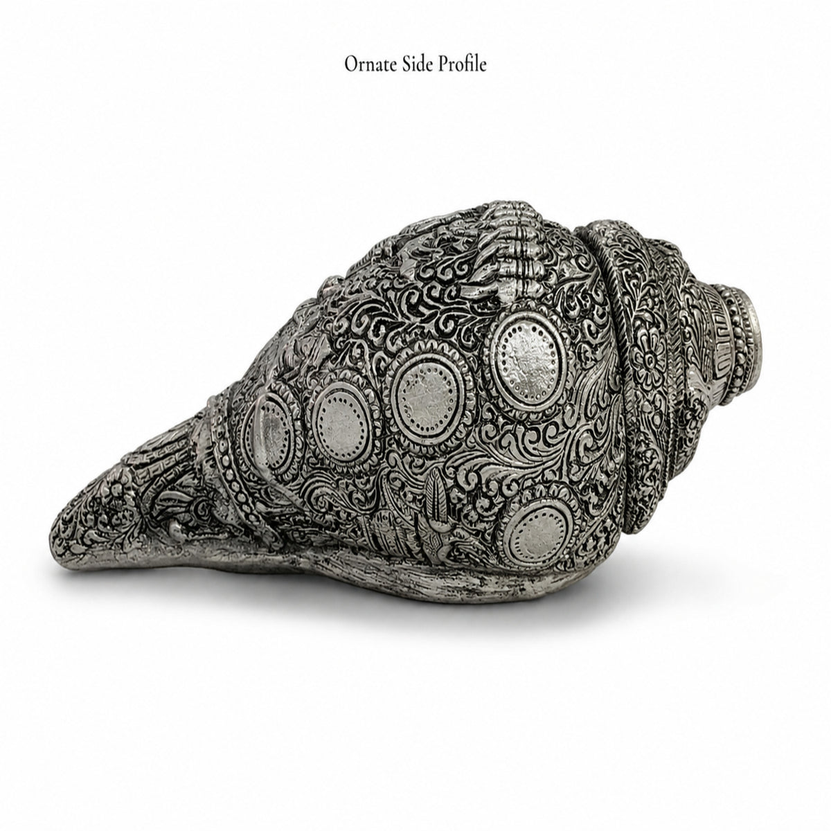 Sacred Divine Lord Vishnu Shankh with Dark Brown Display Box - Silver