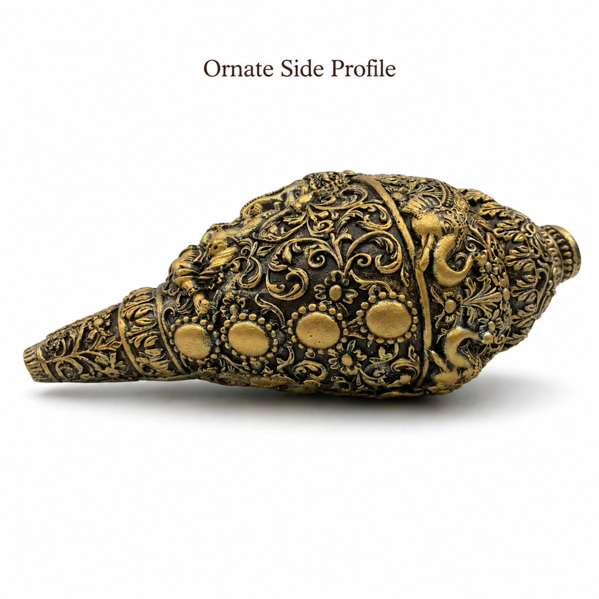Sacred Divine Ganesha Shankh with Dark Brown Display Box - Antique Gold