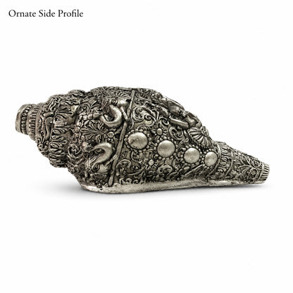 Sacred Divine Ganesha Shankh with Dark Brown Display Box - Silver
