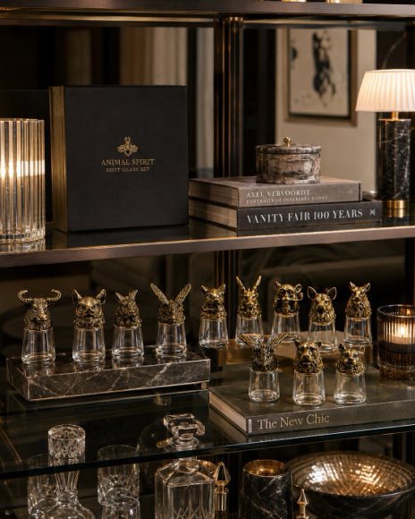 Luxury Animal Head Shot Glass Set with Black Gift Box, Premium Antique Finish Barware