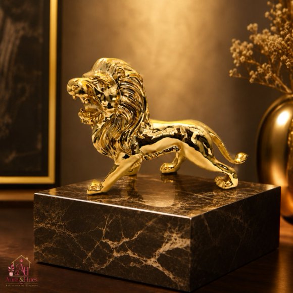 Royal Golden Lion Showpiece for Home Decor, Premium Metallic Finish