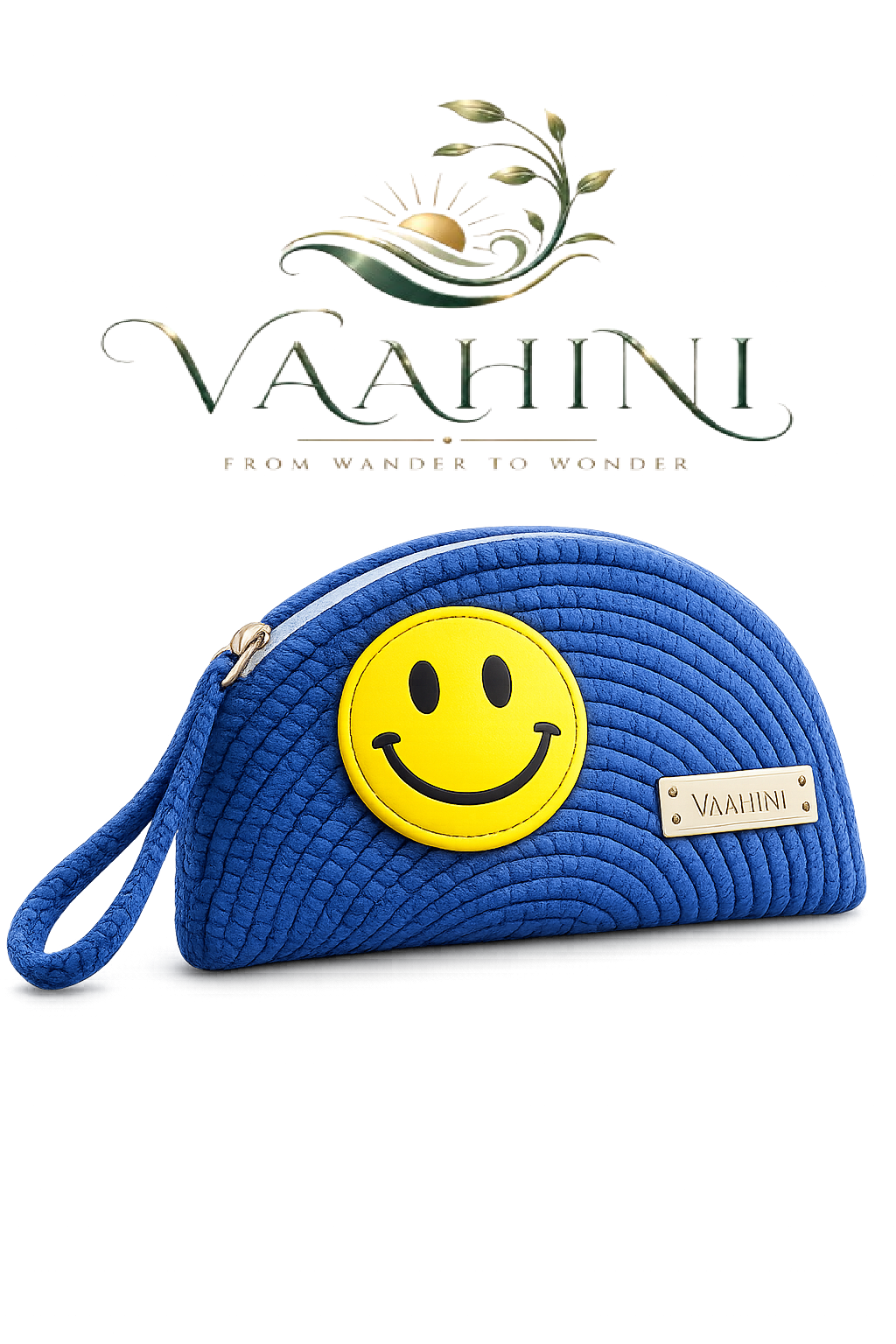 Vaahini Cotton Rope Smiley Coin Pouch Blue - Front with logo