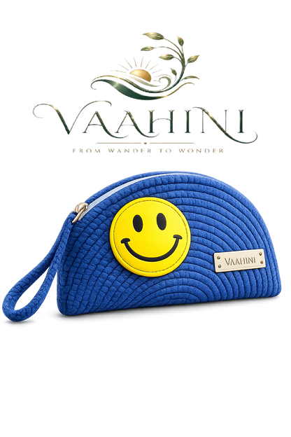 Vaahini Cotton Rope Smiley Coin Pouch Blue - Front with logo