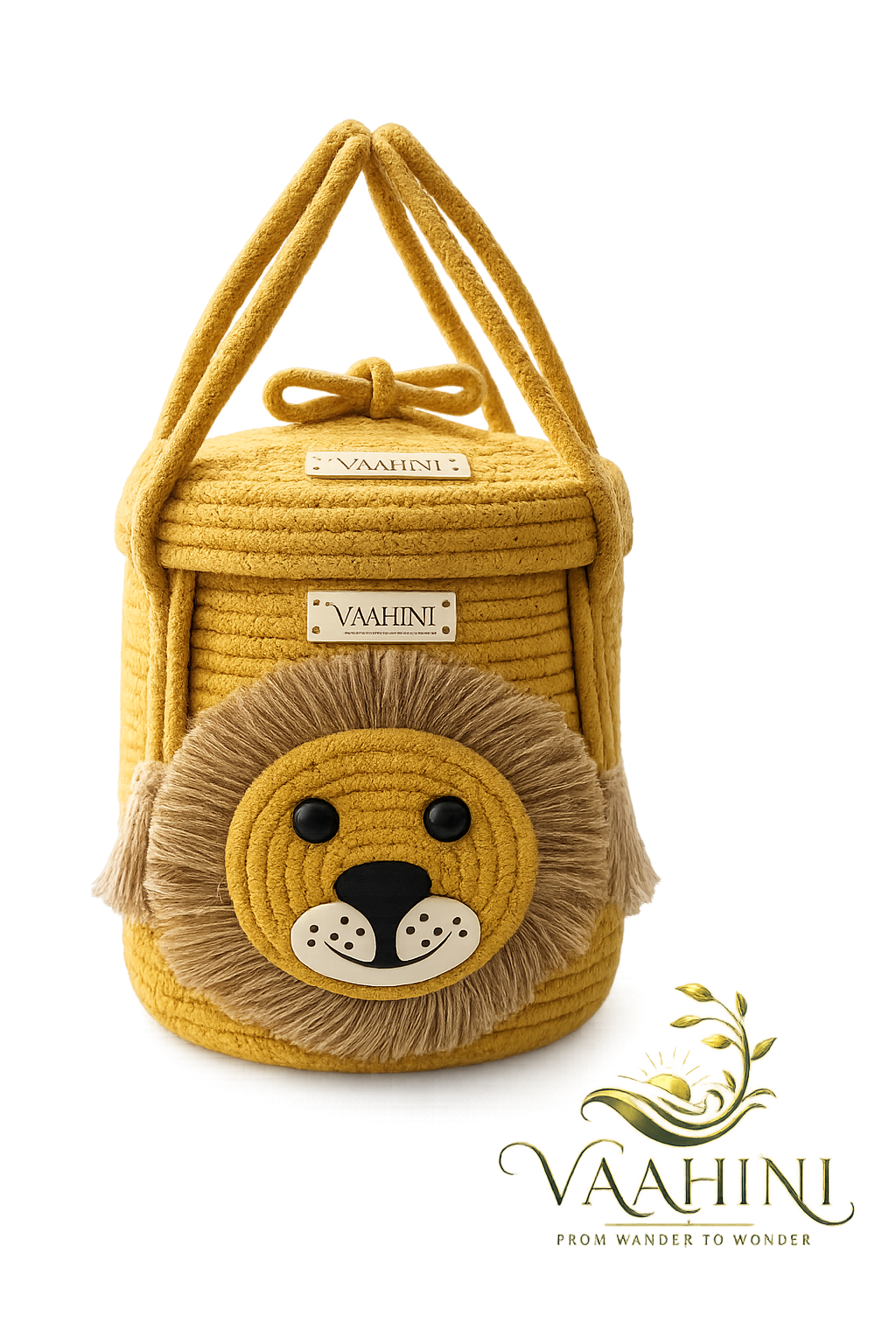 Vaahini Lion Cotton Rope Basket - Front View 2