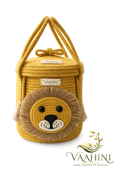 Vaahini Lion Cotton Rope Basket - Front View 2