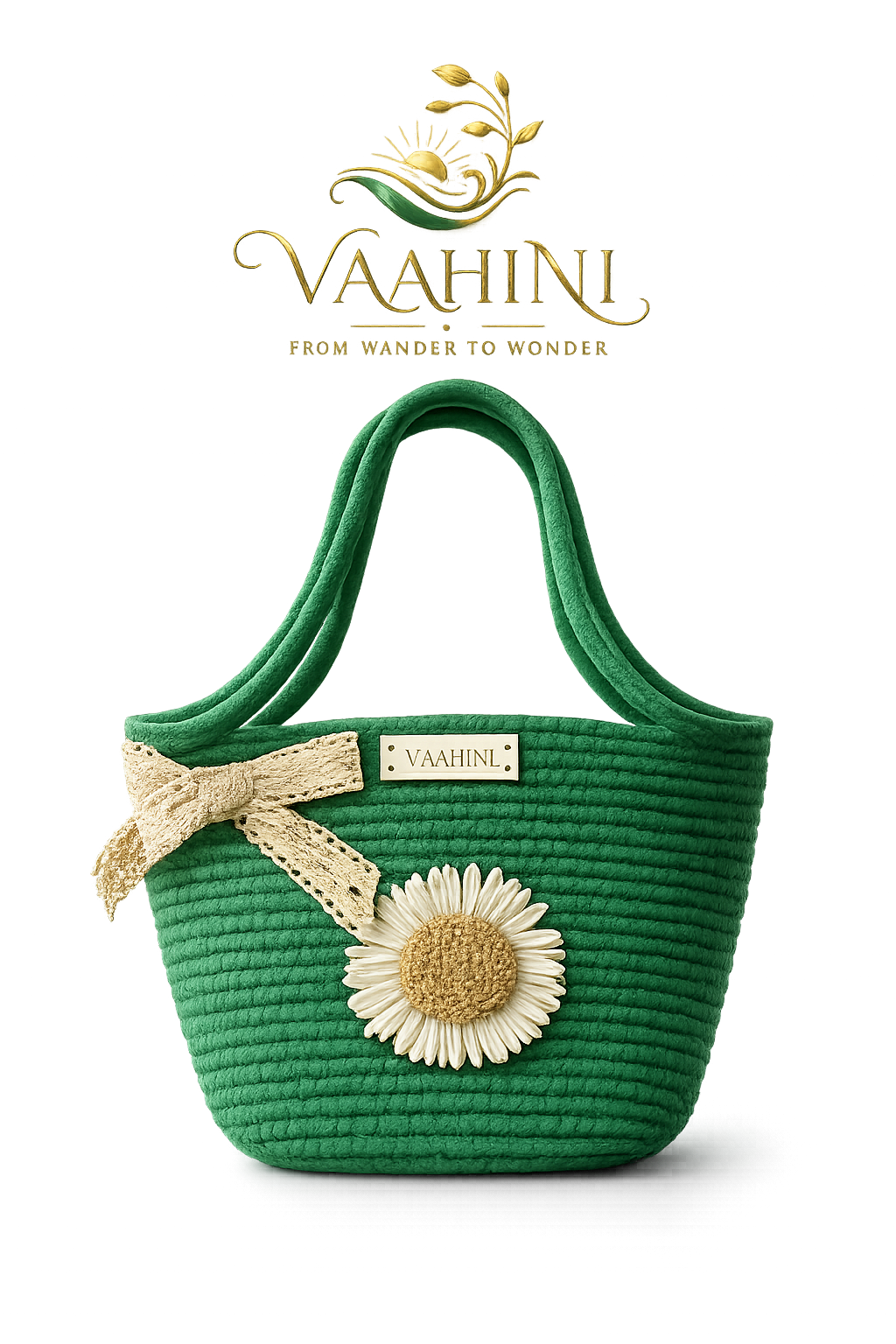 Vaahini Cotton Rope Daisy Handbag Dark Green - Multiple Angles